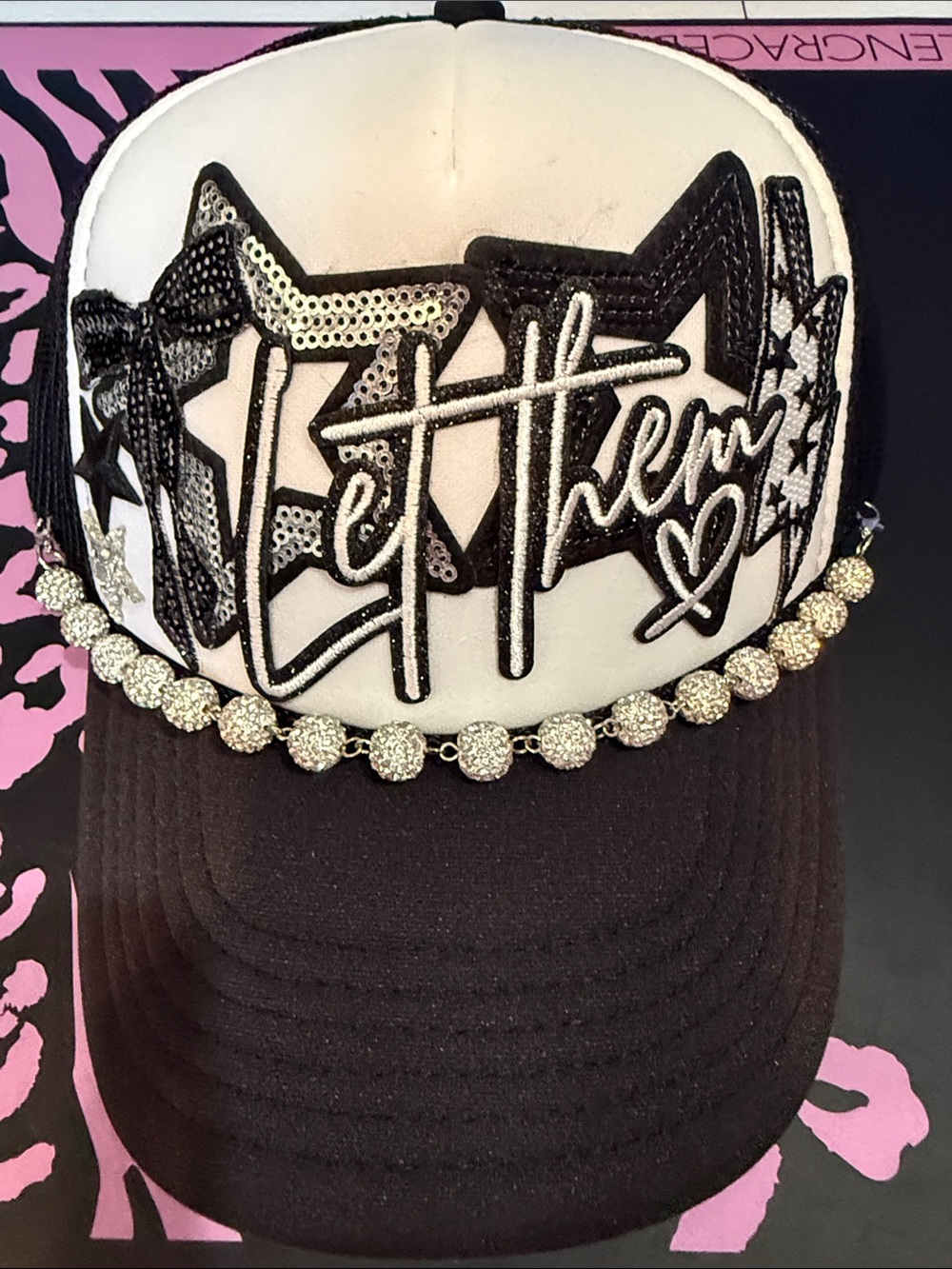 OTTO Black & White 'Let Them' Rhinestone Trucker Hat